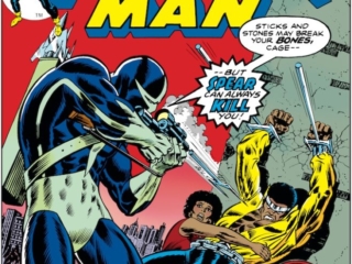 Power Man #33 cover; pencils, Ron Wilson; inks, John Romita Sr.; Luke Cage/Spear