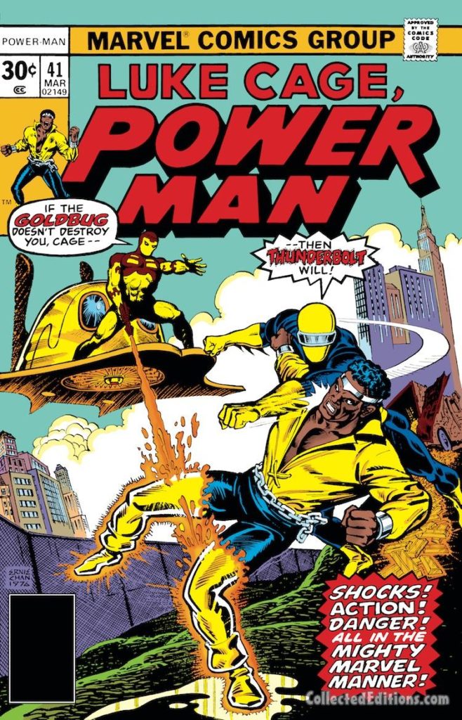 Power Man #41 cover; pencils and inks, Ernie Chan; Luke Cage/Goldbug