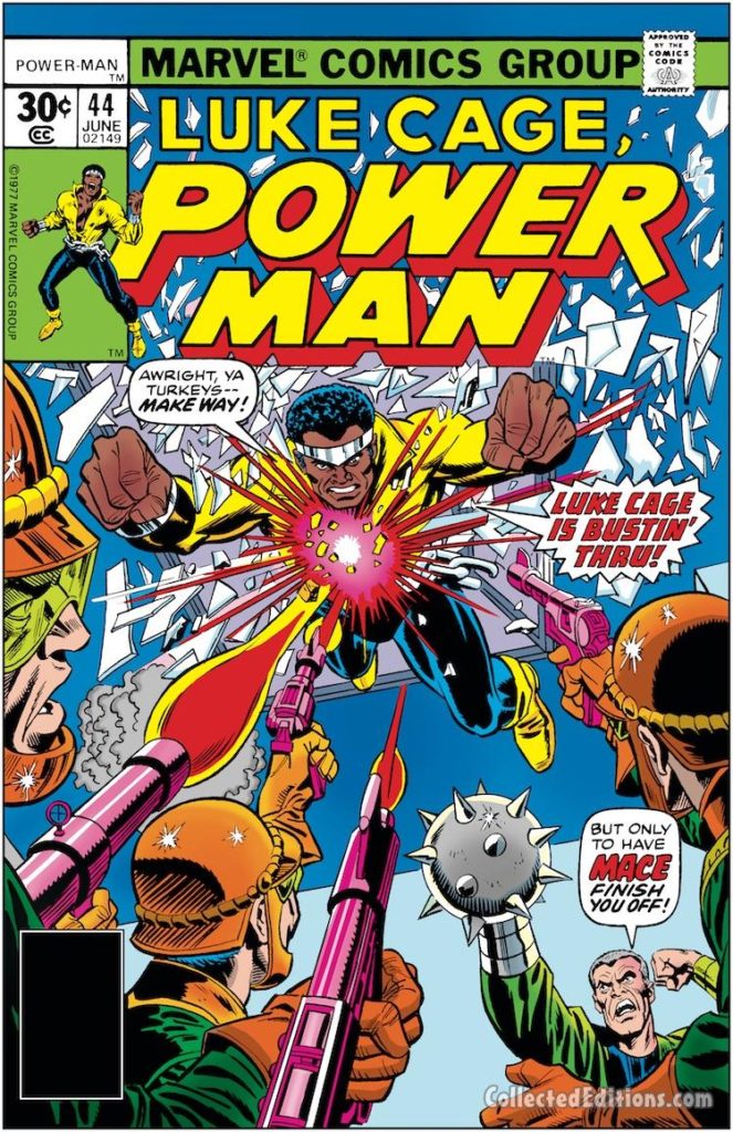 Power Man #44 cover; pencils, Gil Kane; inks, Frank Giacoia; Luke Cage