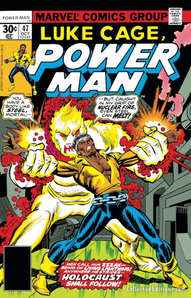 Power Man #47 cover; pencils, Gil Kane; inks, Pablo Marcos; Luke Cage/Zzzax