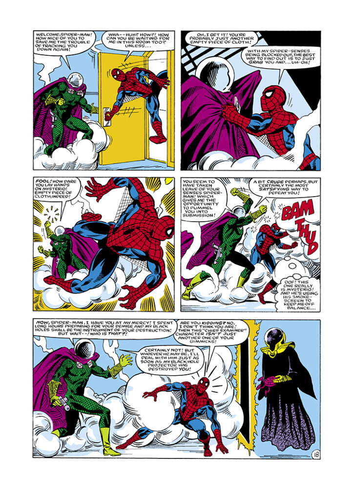 Questprobe #2, pg. 18; pencils, Al Milgrom; inks, Jim Mooney; video game, Mysterio, Spider-Man, Chief Examiner