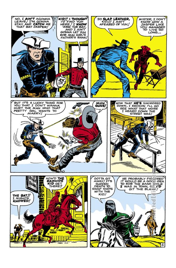 Rawhide Kid #25; “The Bat Strikes!”, pg. 5; pencils, Jack Kirby; inks, Dick Ayers; Marvel August 1961 Omnibus