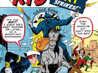 Rawhide Kid #25 cover; pencils, Jack Kirby; inks, Dick Ayers; The Bat, Osage Bank, costumed Western supervillain, Marvel August 1961 Omnibus