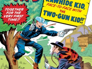 Rawhide Kid #40 cover; pencils, Jack Kirby; inks, Sol Brodsky; The Two Kids Meet, Two-Gun Kid Face to Face