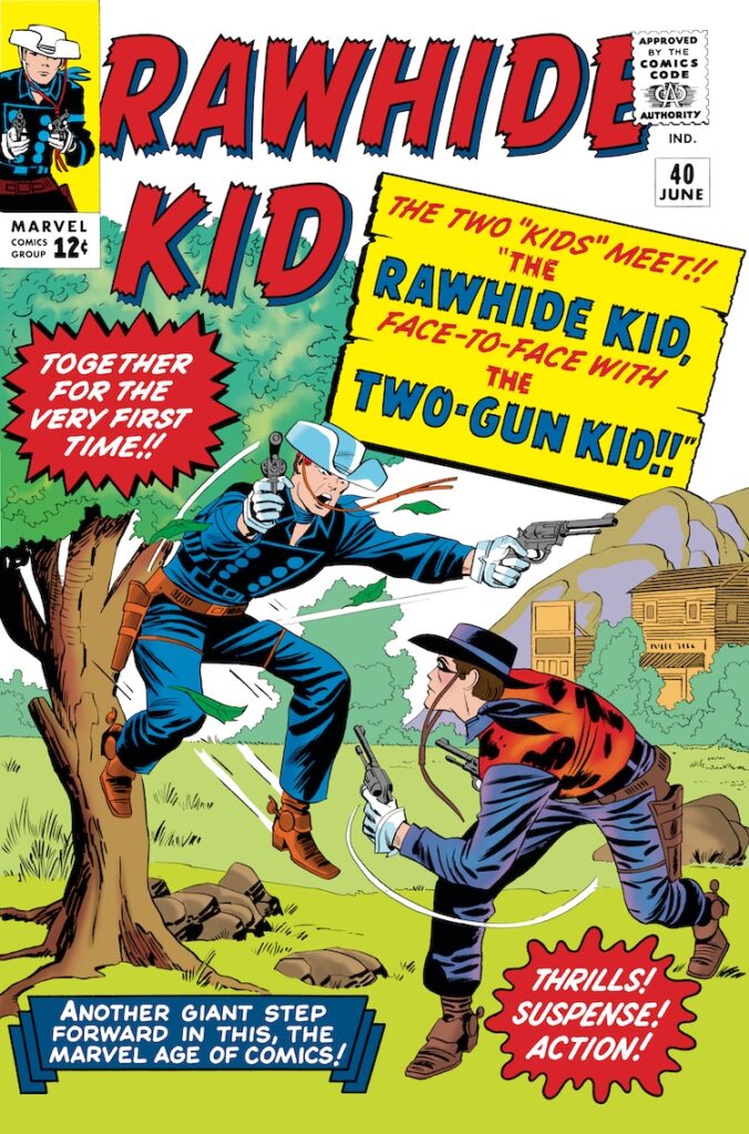 Rawhide Kid #40 cover; pencils, Jack Kirby; inks, Sol Brodsky; The Two Kids Meet, Two-Gun Kid Face to Face