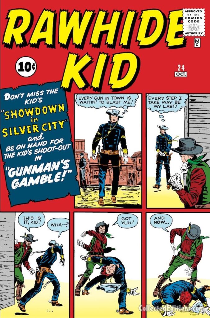Rawhide Kid #24 cover; pencils, Jack Kirby; inks, Dick Ayers; Showdown in Silver City; Gunman's Gamble