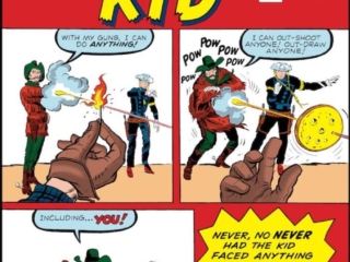 Rawhide Kid #28 cover; pencils, Jack Kirby; inks, Dick Ayers; The Guns of Jasper Jelko, sharpshooting, Marvel Age of Comics