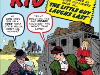 Rawhide Kid #29 cover; pencils, Jack Kirby; inks, Dick Ayers; The Little Guy Laughs Last, Moose, Crusher, stagecoach robbery