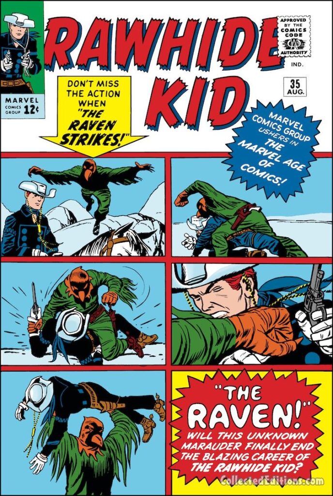 Rawhide Kid #35 cover; pencils, Jack Kirby; inks, Dick Ayers; The Raven, The Marvel Age of Comics, the Raven Strikes