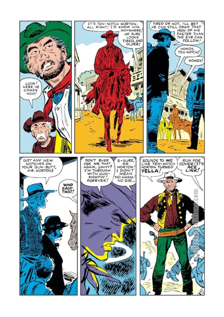 Rawhide Kid #20, “Return of the Gunfighter”, pg. 2; pencils and inks, Don Heck; Ten-Notch Norton; Ace Link