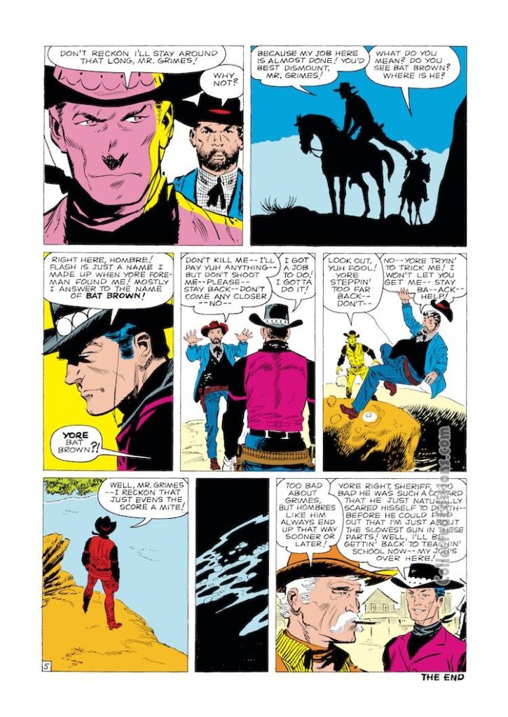 Rawhide Kid #21, “The Gunslinger!”, pg. 5; pencils and inks, Don Heck; Mr. Grimes, Bat Brown, Western backup story, Marvel Comics