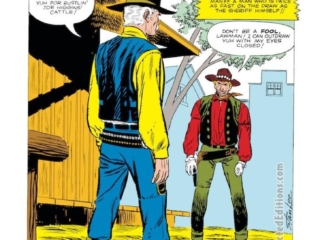 Rawhide Kid #22, &ldquo;Slap Leather, Lawman!&rdquo;, pg. 1; pencils and inks, Don Heck; Rand Crass, Sheriff, gunfight