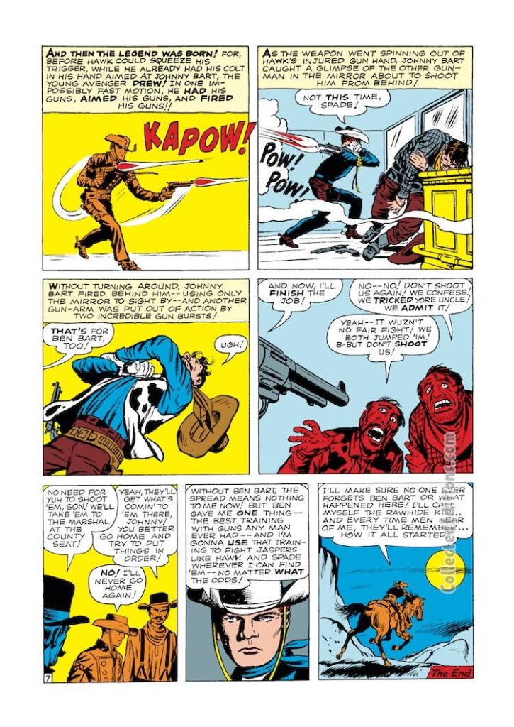 Rawhide Kid #23, “The Origin of the Rawhide Kid!”, pg. 7; pencils, Jack Kirby; inks, Dick Ayers; Stan Lee