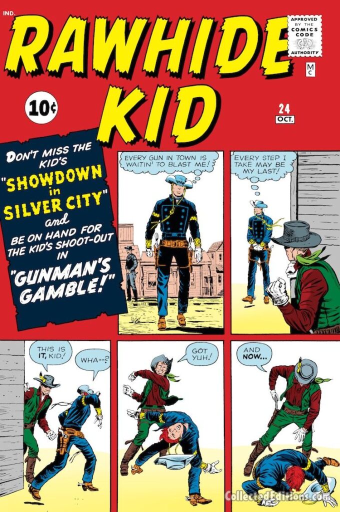 Rawhide Kid #24 cover; pencils, Jack Kirby; inks, Dick Ayers; Showdown in Silver City; Gunman's Gamble