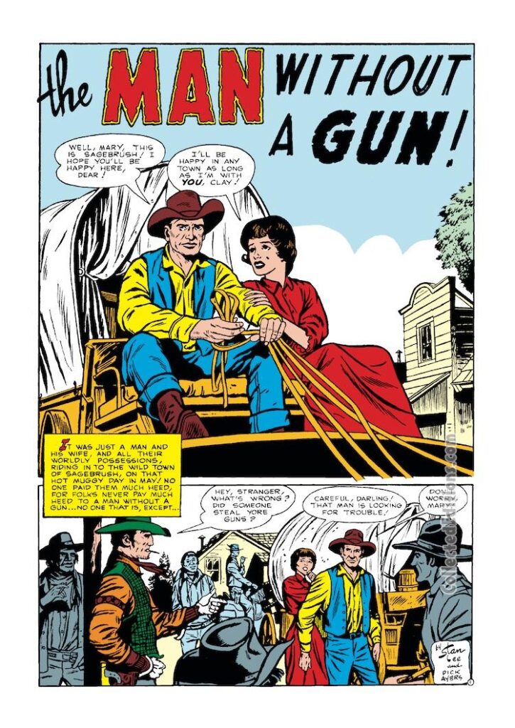 Rawhide Kid #24, “The Man Without a Gun!”, pg. 1; pencils and inks, Dick Ayers