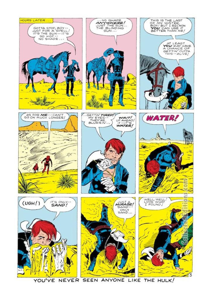 Rawhide Kid #28, “Doom in the Desert!”, pg. 3; pencils, Jack Kirby; inks, Dick Ayers; quicksand, Western, Stan Lee