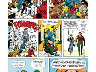 Rawhide Kid #30, &ldquo;Riot in Railtown!&rdquo;, pg. 4; pencils, Jack Kirby; inks, Dick Ayers, barroom brawl, saloon fight, Sheriff Iron John McGraw