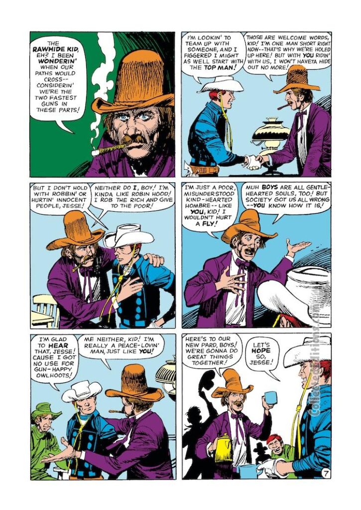 Rawhide Kid #33, “The Guns of Jesse James!”, pg. 7; pencils and inks, Jack Davis; outlaw, Marvel Age of Comics, Stan Lee