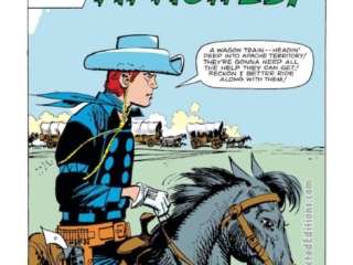 Rawhide Kid #34, &ldquo;Prisoner of the Apaches!&rdquo;, pg. 1; pencils and inks, Jack Davis; wagon train, Marvel, Western. Nightwind