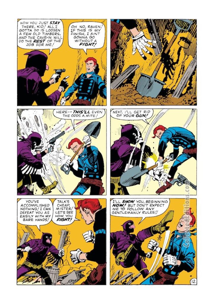 Rawhide Kid #35, “The Raven Strikes!”, pg. 12; pencils and inks, Jack Davis; Western costumed villain, Marvel Age of Comics
