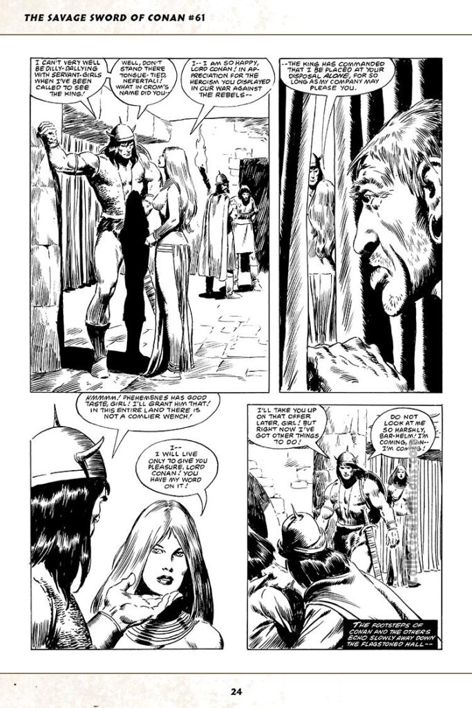 Savage Sword of Conan #61, “The Wizard Fiend of Zingara!”, pg. 8; pencils and inks, John Buscema; Conan the Barbarian, Nefertali, Phehemenes, Bar-Helm