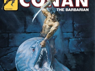 Savage Sword of Conan #61 cover; painted art by Joe Chiodo; giant eel