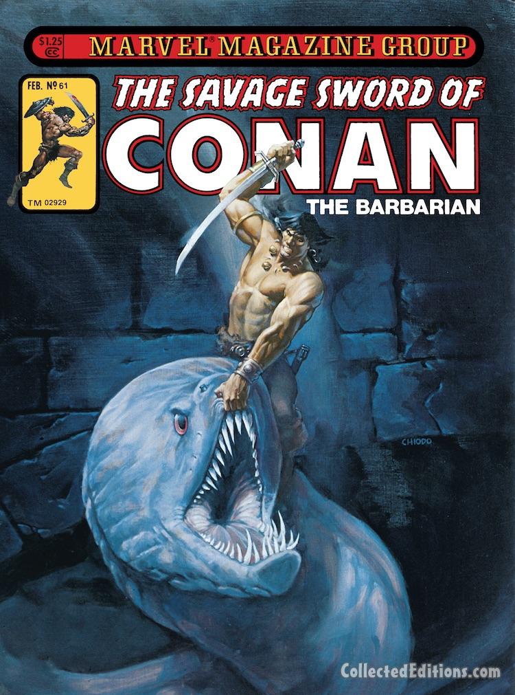 Savage Sword of Conan #61 cover; painted art by Joe Chiodo; giant eel
