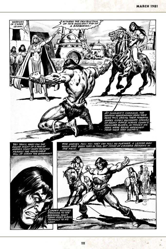 Savage Sword of Conan #62, “The Temple of the Tiger”, pg. 39; pencils, John Buscema; inks, Ernie Chan; Conan the Barbarian, Z’Harr Hr’Ann, bondage