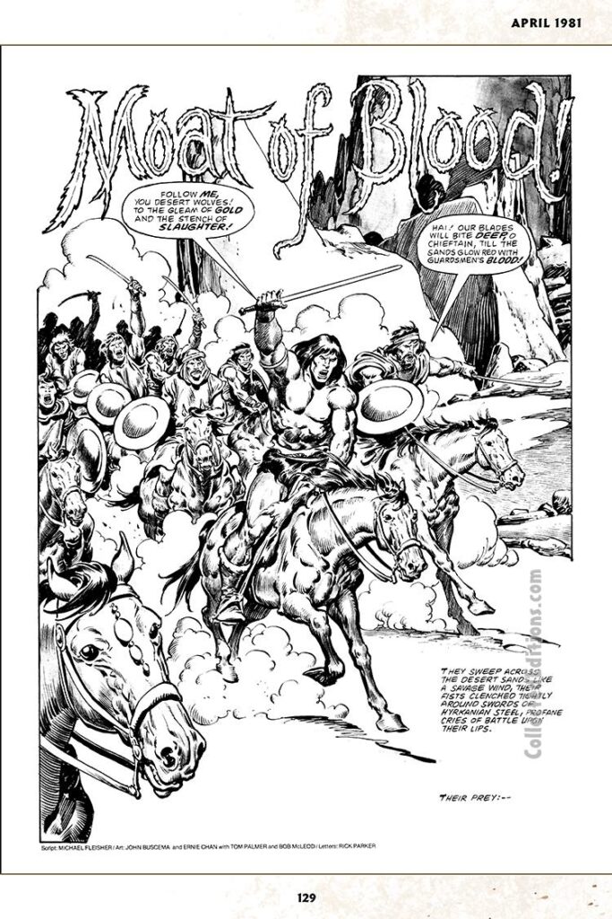 Savage Sword of Conan #63, “Moat of Blood!”, pg. 3; pencils, John Buscema; inks, Ernie Chan/Bob McLeod/Tom Palmer; Conan the Barbarian, splash page