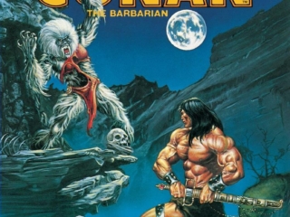 Savage Sword of Conan #64 cover; painted art by Joe Jusko; sword, moon, ape woman monster
