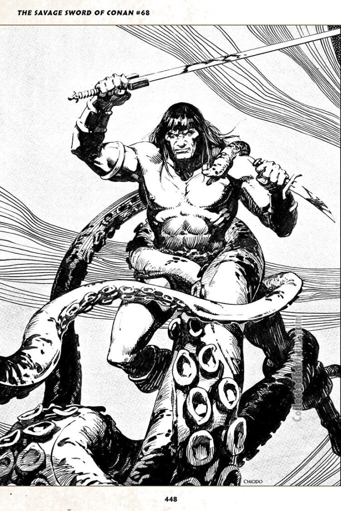 Savage Sword of Conan #68, frontispiece; pencils and inks, Joe Chiodo; octopus tentacles