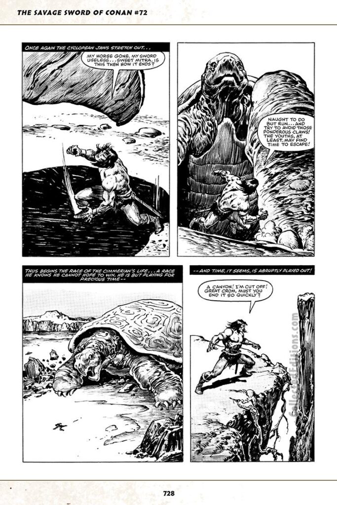 Savage Sword of Conan #72, “The Colossus of Shem”, pg. 42; pencils, John Buscema; inks, Ernie Chan; Conan the Barbarian, giant turtle