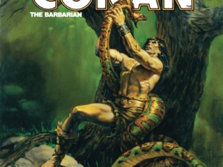 Savage Sword of Conan #73 cover; painted art by Joe Chiodo; giant snake, serpent