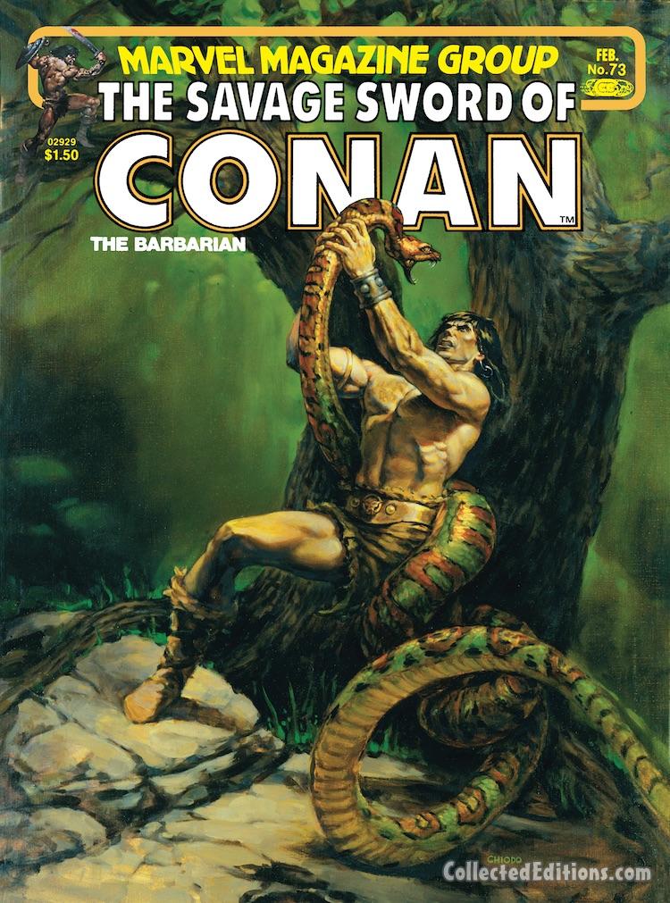 Savage Sword of Conan #73 cover; painted art by Joe Chiodo; giant snake, serpent