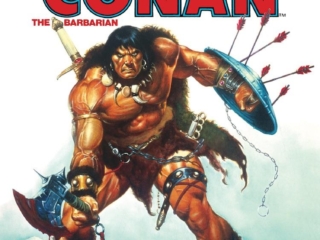 Savage Sword of Conan #74 cover; painted art by Joe Jusko; battle axe, shield
