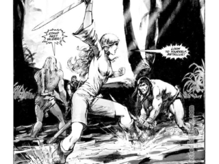 Savage Sword of Conan #76. Valeria in &ldquo;Island of Pirates&rsquo; Doom, Part III&rdquo;, pg. 1; pencils, John Buscema; inks, Danny Bulanadi, Red Brotherhood, Metallus of Messantia, splash page, Roy Thomas