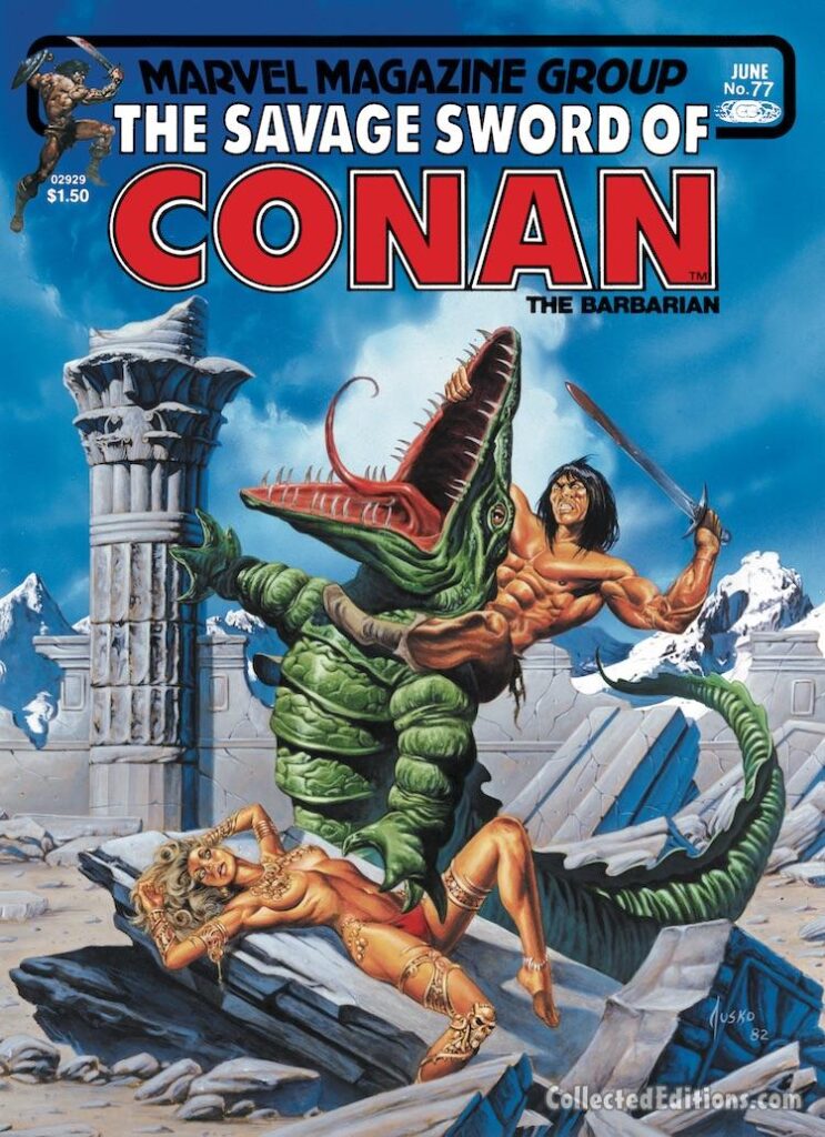 Savage Sword of Conan #77 cover; painted art by Joe Jusko, alligator