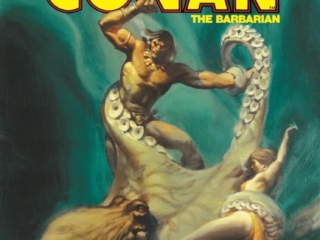 Savage Sword of Conan #81 cover; painted art by Joe Chiodo; giant squid, octopus
