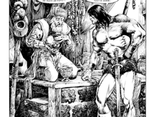 Savage Sword of Conan #82. &ldquo;The Demon in the Dark! Part I&rdquo;, pg. 1; pencils and inks, Alfredo Alcala; Michael Fleisher, Argos