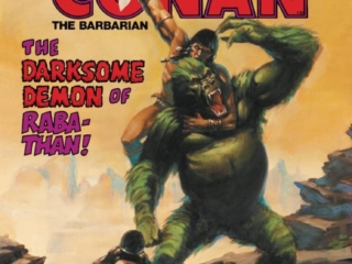 Savage Sword of Conan #84 cover; painted art by Joe Chiodo; The Darksome Demon of Raba-Than, gorilla