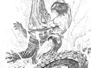 Savage Sword of Conan #92. &ldquo;Ernie Chan Strikes Again!&rdquo; portfolio, pg. 4; pencils and inks, Ernie Chan; alligator