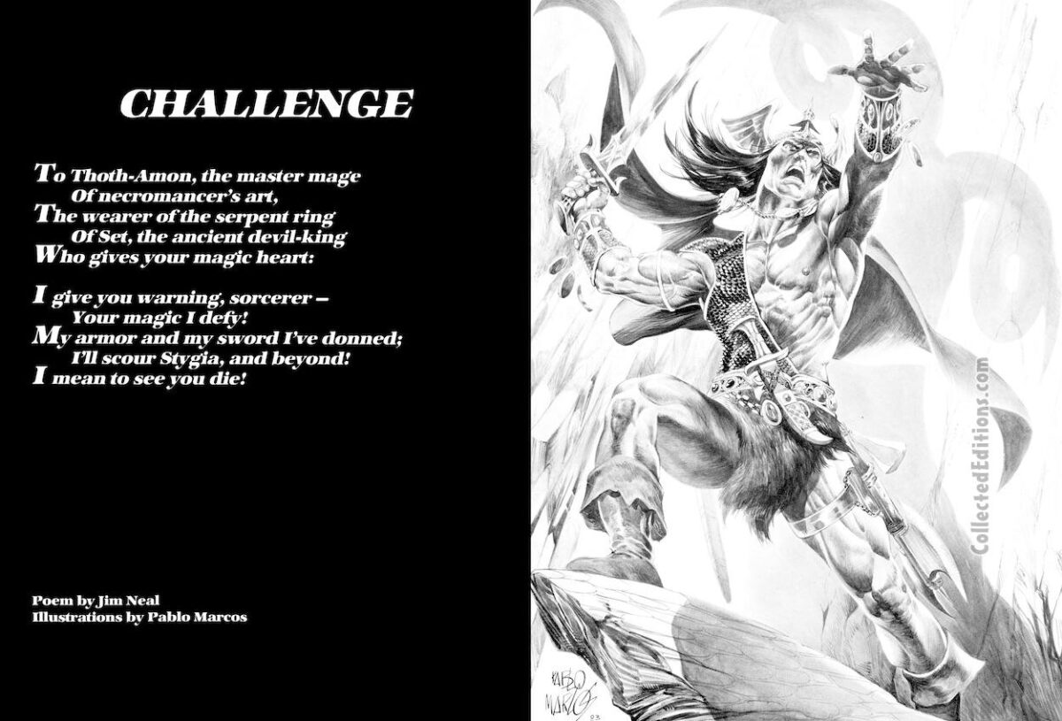 Savage Sword of Conan #93. “Challenge”, pgs. 1-2; poem, Jim Neal; pencils and inks, Pablo Marcos