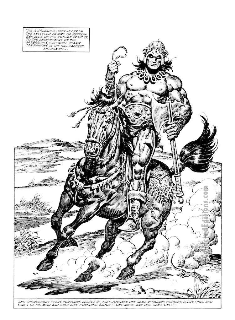 Savage Sword of Conan #102. “The Iron Lions of the Kharamun”, pg. 51; pencils, Gary Kwapisz; inks, Ernie Chan; Jepthah Ben Zuun, Koth, Zuagir, Kharamun, horseback