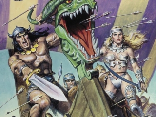 Savage Sword of Conan #107 cover; painted art by Earl Norem