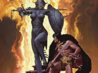 Savage Sword of Conan #109 cover; painted art by Steve Hickman