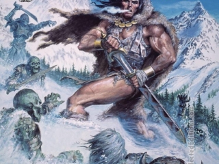 Savage Sword of Conan #110 cover; painted art by Earl Norem