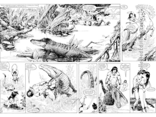 Savage Sword of Conan #111. &ldquo;The Mud Men of Keshan&rdquo;, pgs. 40-41; pencils and inks, Gary Kwapisz; River of Styx, Soraya, cocodrill; swamps of Boroko, Iron Damsels
