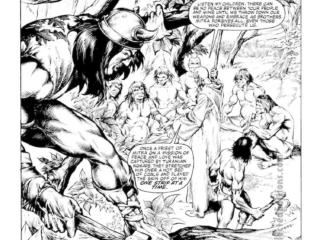 Savage Sword of Conan #112. &ldquo;Mitra Defend Us&rdquo;, pg. 56; pencils, William Johnson; inks, Rey Garcia; Aquiilonia; Shooz Dinj; Don Kraar