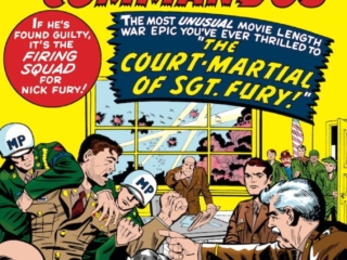 Sgt. Fury #7 cover; pencils, Jack Kirby; inks, George Roussos; The Court Martial of Sgt. Fury, Firing Squad for Nick Fury