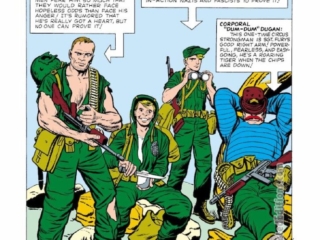 Sgt. Fury and His Howling Commandos #1, pgs. 2-3; pencils, Jack Kirby; inks, Dick Ayers; pinup, Nick Fury, Robert "Rebel" Ralston, Jonathan "junior" Juniper, Corporal Dum Dum Dugan